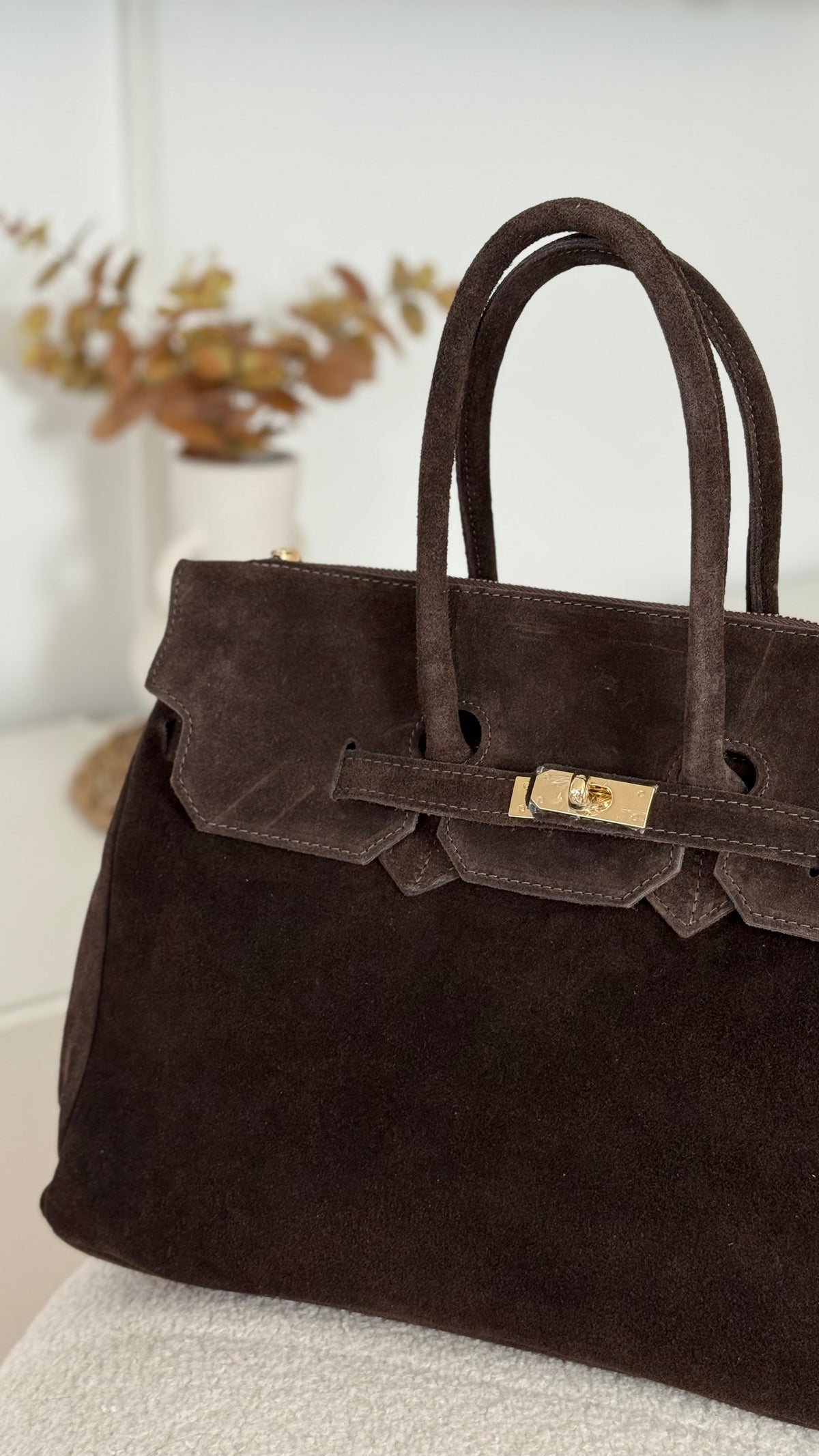 Sac à main en cuir suède marron