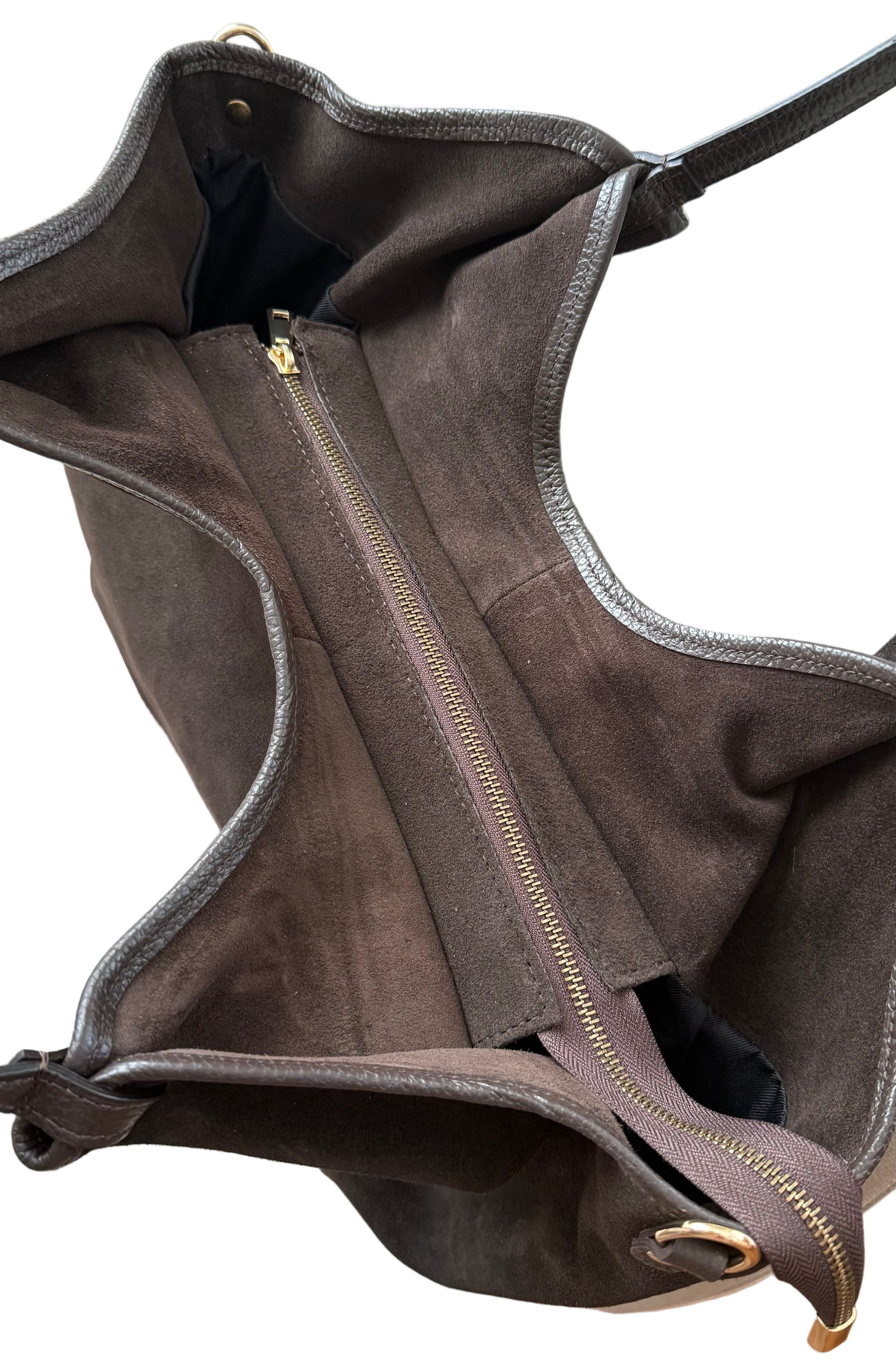 Sac cabas fourre-tout marron foncé en daim made in Italy - Fiorella