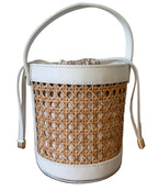 Sac seau en cuir blanc et cannage made in Italy