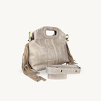 Sac à bandoulière beige à franges aspect crocodile en cuir made in Italy - Fiorella