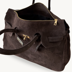 sac à main marron foncé en daim avec boucle dorée made in italy - Fiorella