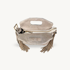 Sac à bandoulière beige à franges aspect crocodile en cuir made in Italy - Fiorella