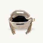 Sac à bandoulière beige à franges aspect crocodile en cuir made in Italy - Fiorella