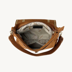 Sac à bandoulière camel en daim et studs dorés made in Italy - Fiorella