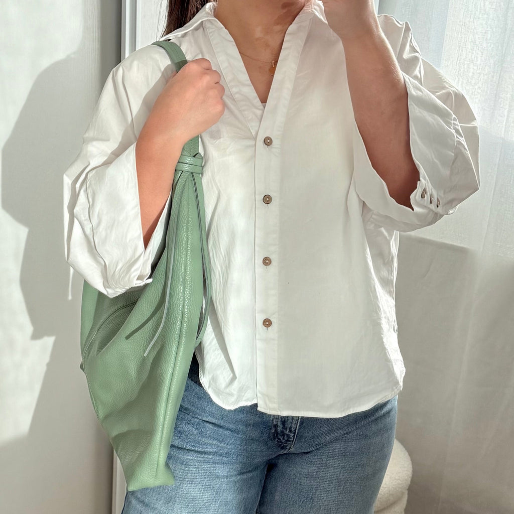 Sac hobo vert d'eau en cuir fabriqué en Italie - Fiorella