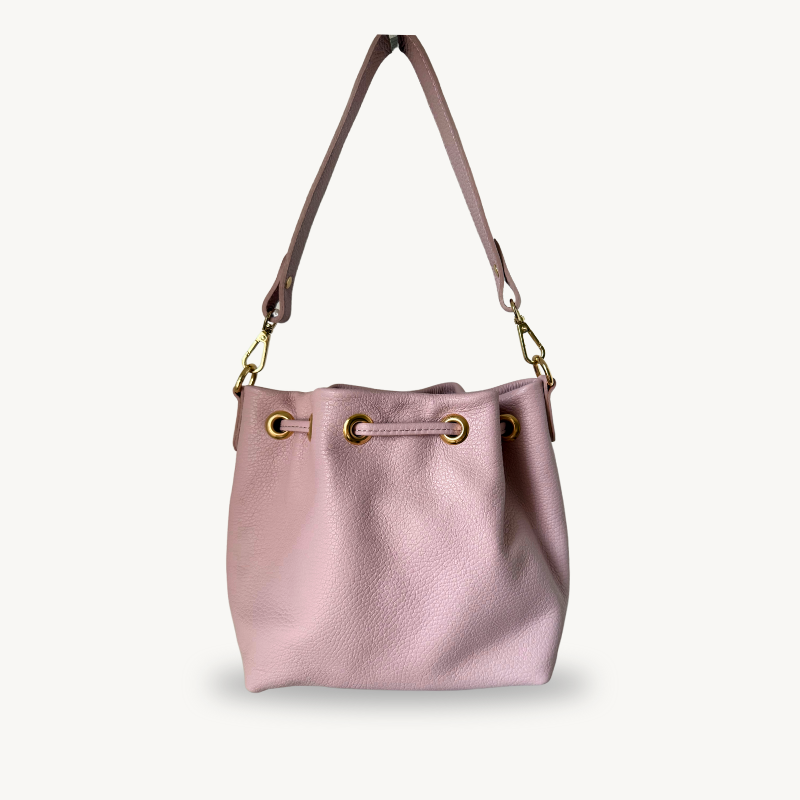 Sac à bandoulière et seau rose en cuir made in Italy - Fiorella