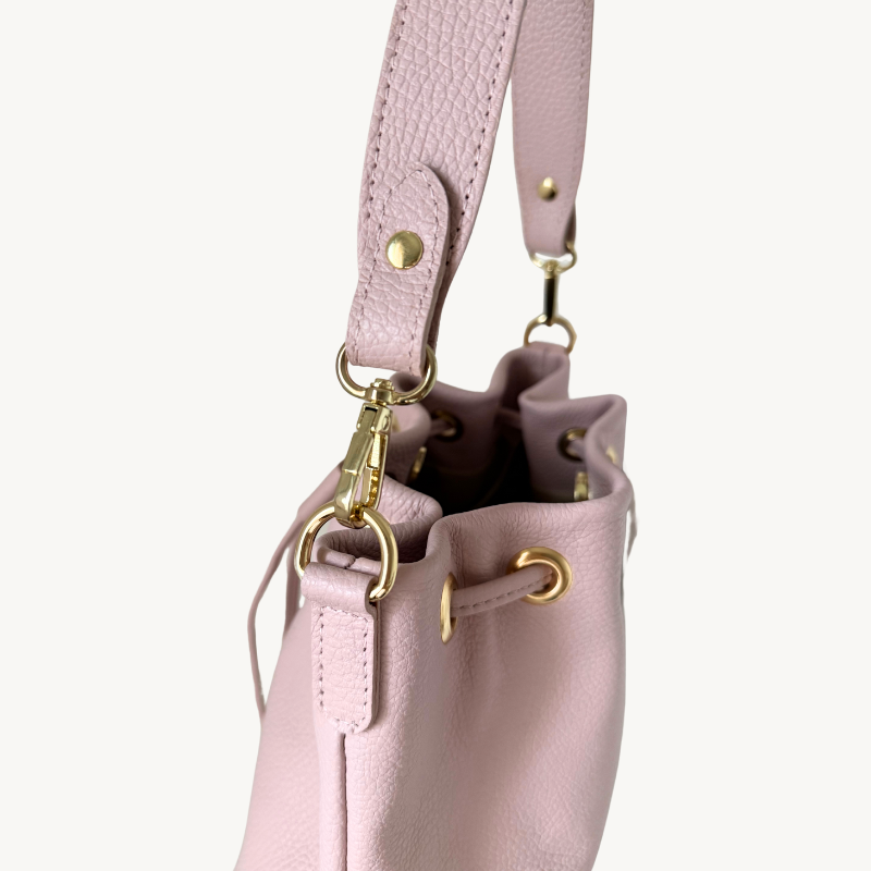 Sac à bandoulière et seau rose en cuir made in Italy - Fiorella