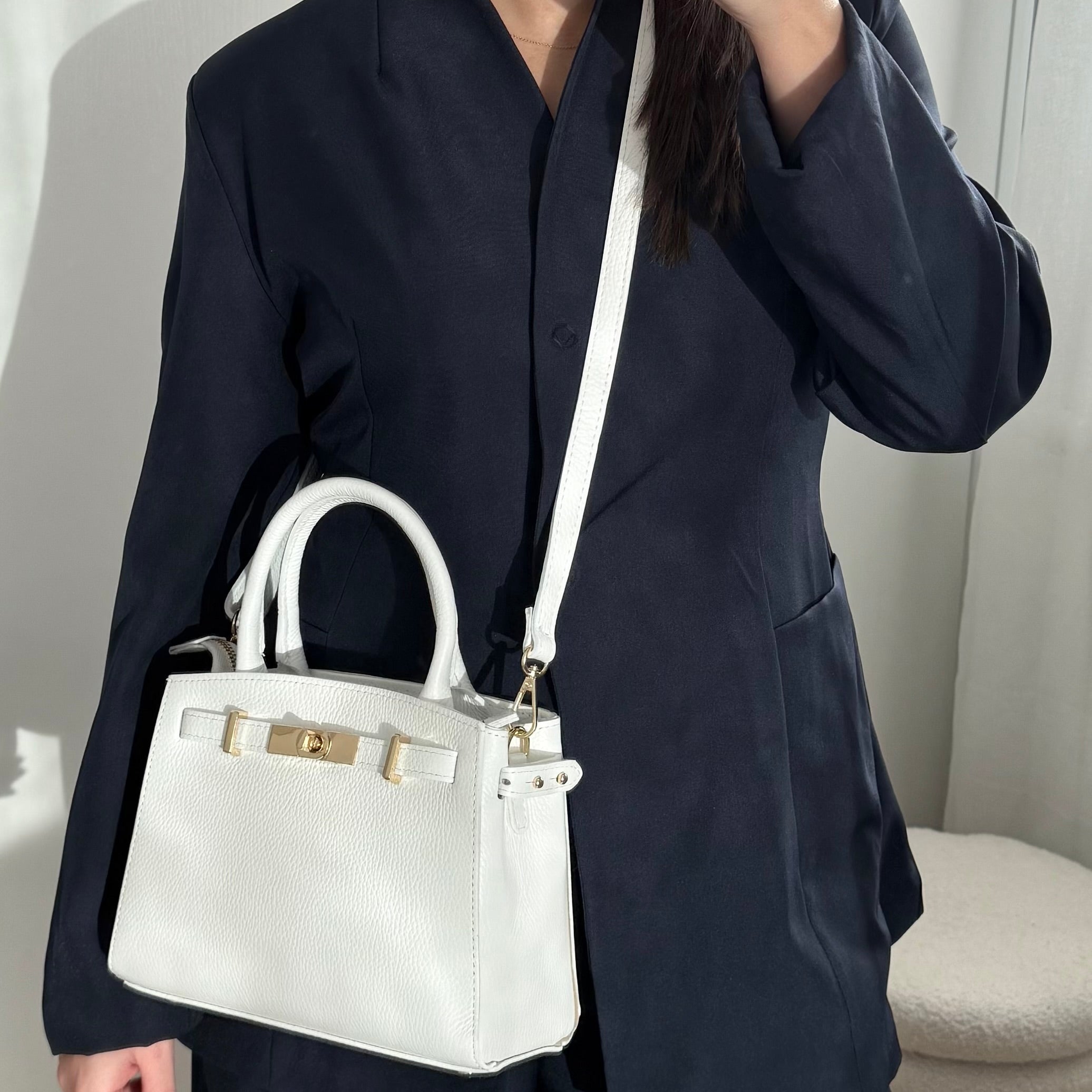Sac à bandoulière blanc en cuir fabriqué en Italie - Fiorella