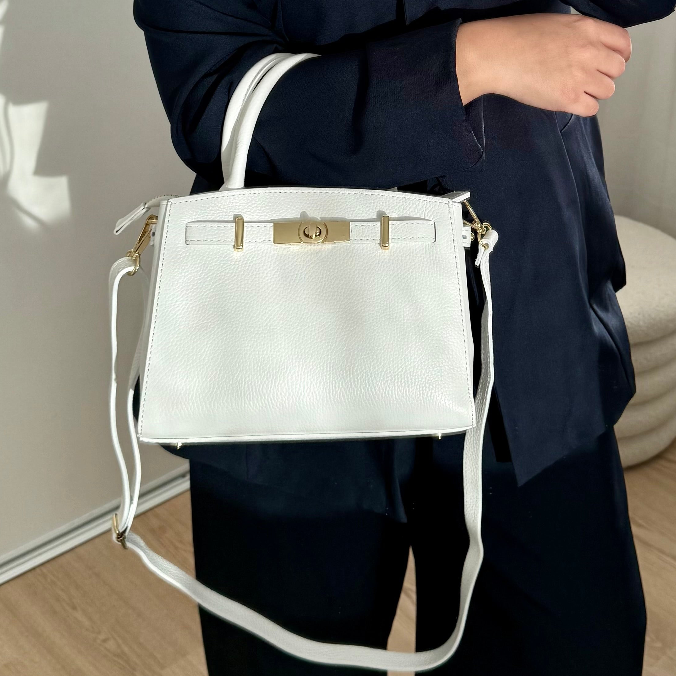 Sac à bandoulière blanc en cuir fabriqué en Italie - Fiorella