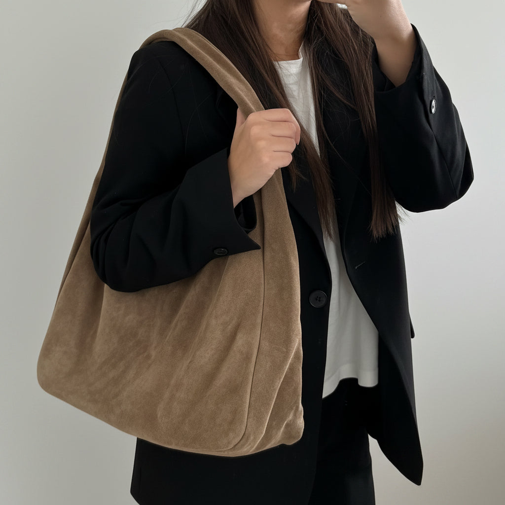 Sac hobo taupe en daim made in Italy - Fiorella