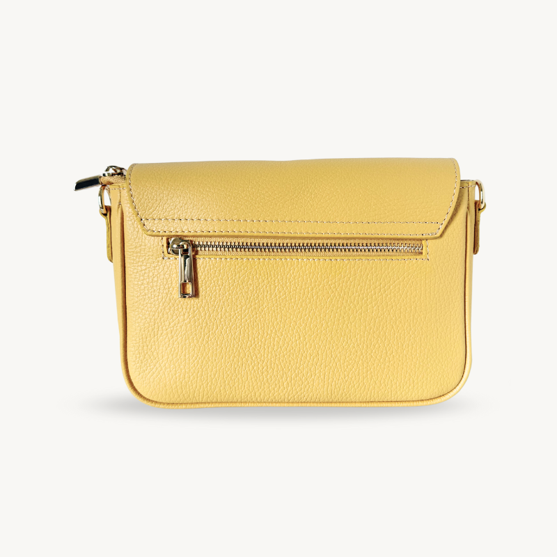 Sac à bandoulière jaune en cuir type cartable made in Italy - Fiorella