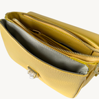 Sac à bandoulière jaune en cuir type cartable made in Italy - Fiorella