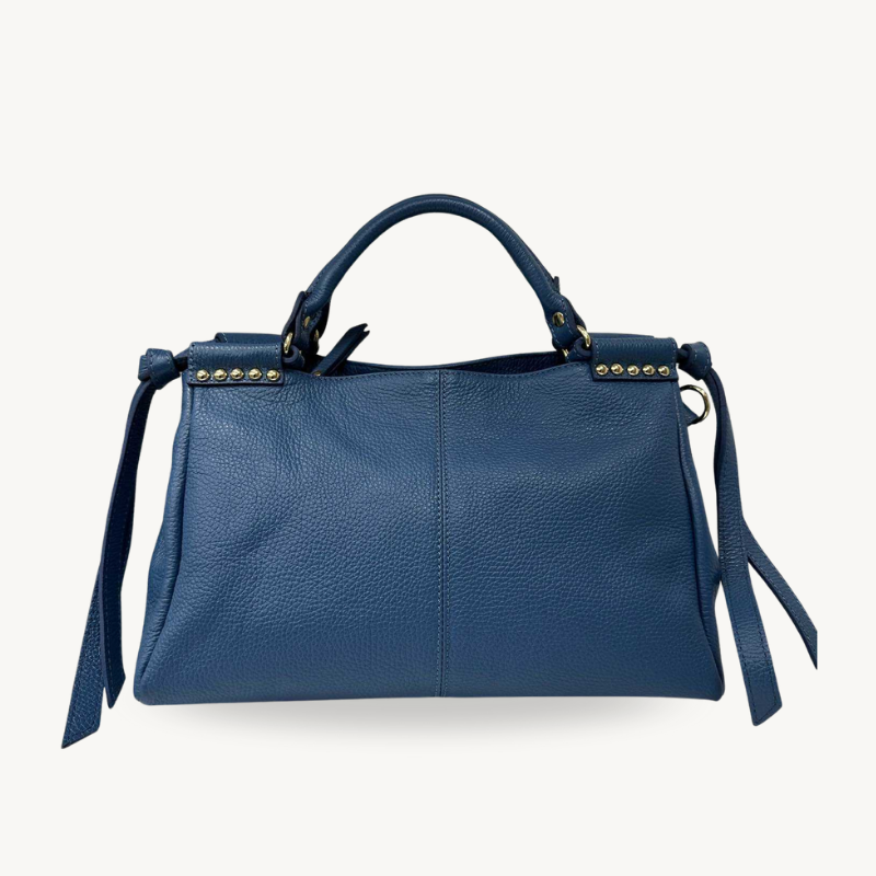 Sac à main bleu en cuir fabriqué en Italie - Fiorella