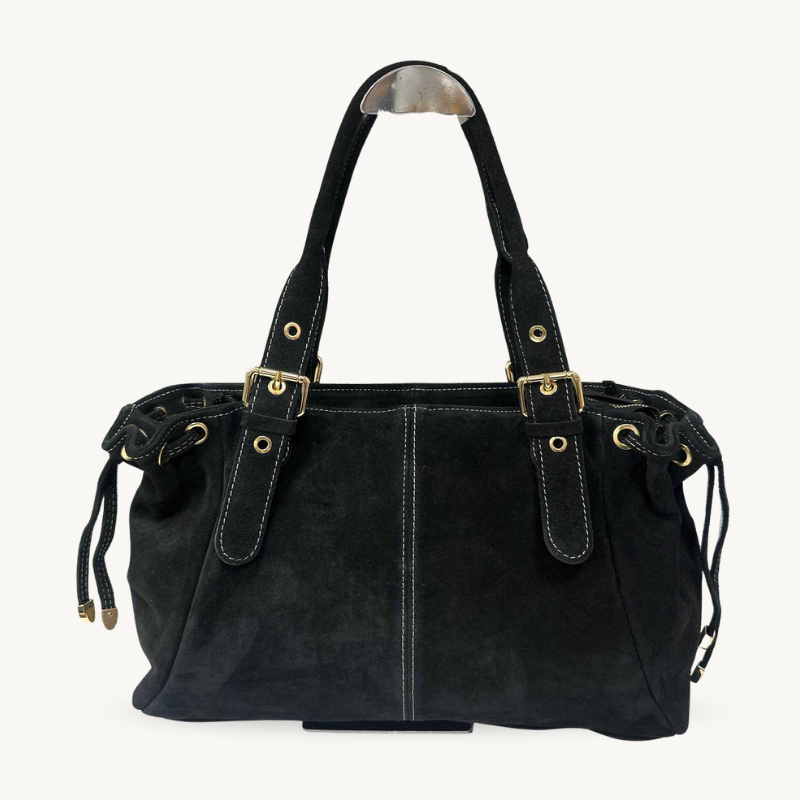 Sac bowling noir en daim made in italy - Fiorella