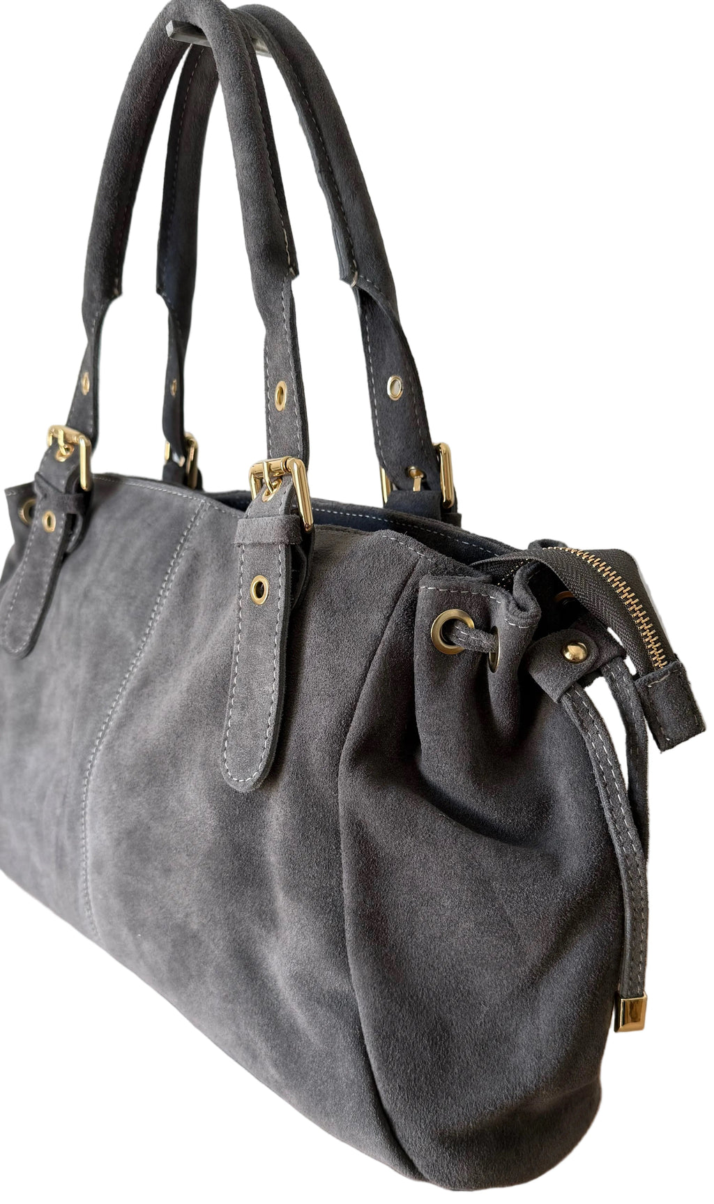 Sac bowling gris en daim made in italy - Fiorella