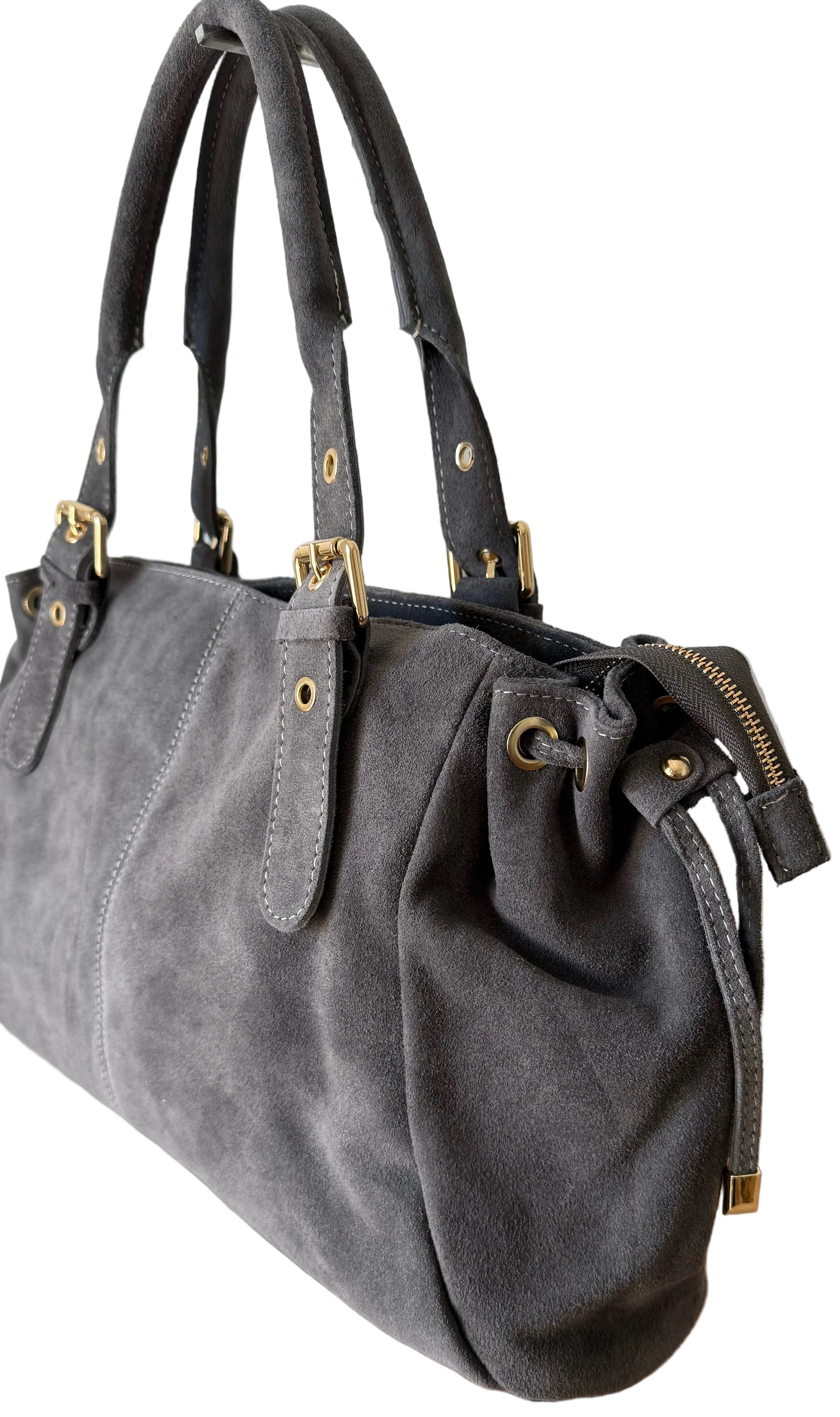 Sac bowling gris en daim made in italy - Fiorella