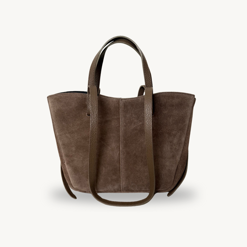 sac cabas taupe en daim double anses made in italy - Fiorella