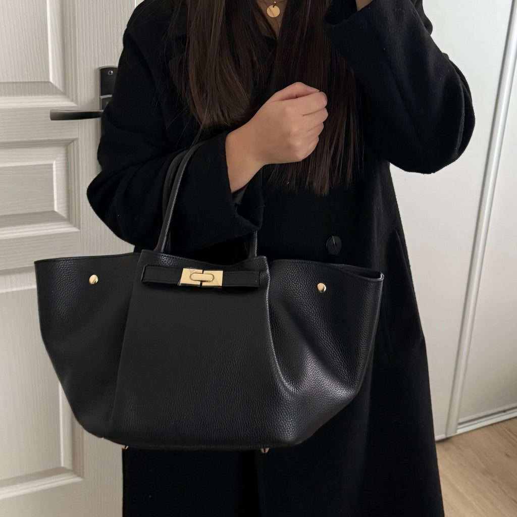 Sac à main noir en cuir made in Italy - Fiorella