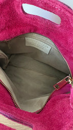 Sac à bandoulière à franges en cuir daim rose fabriqué en Italie - Fiorella