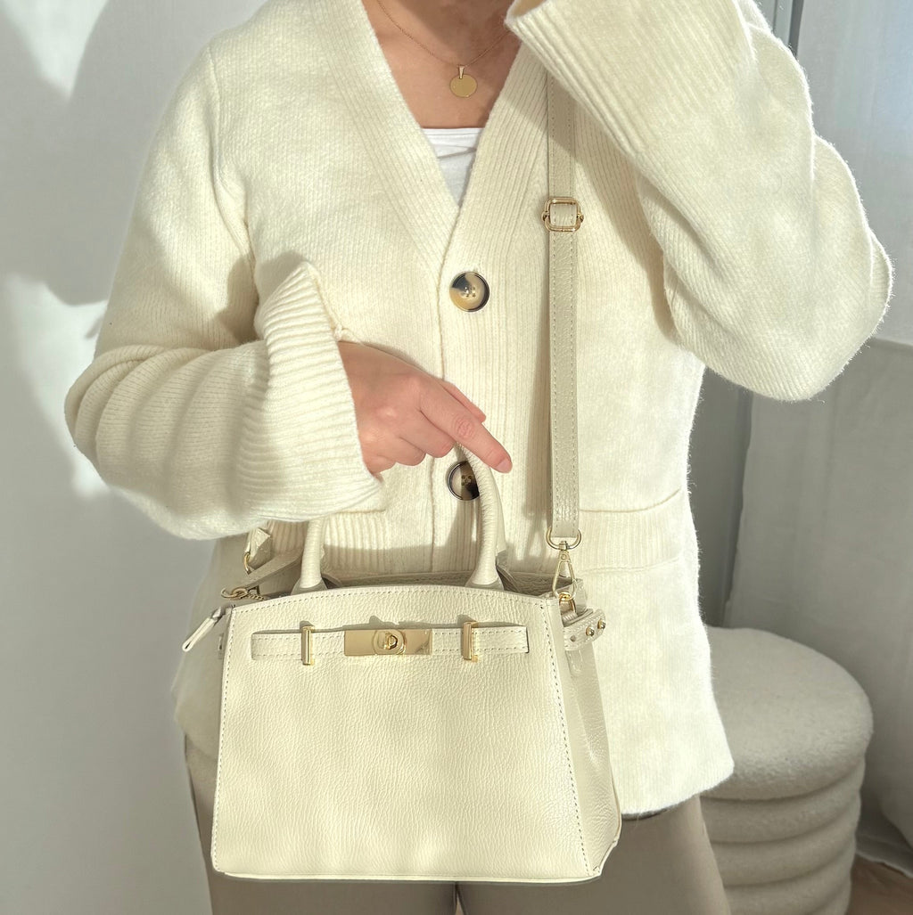 Sac à bandoulière beige en cuir fabriqué en Italie - Fiorella