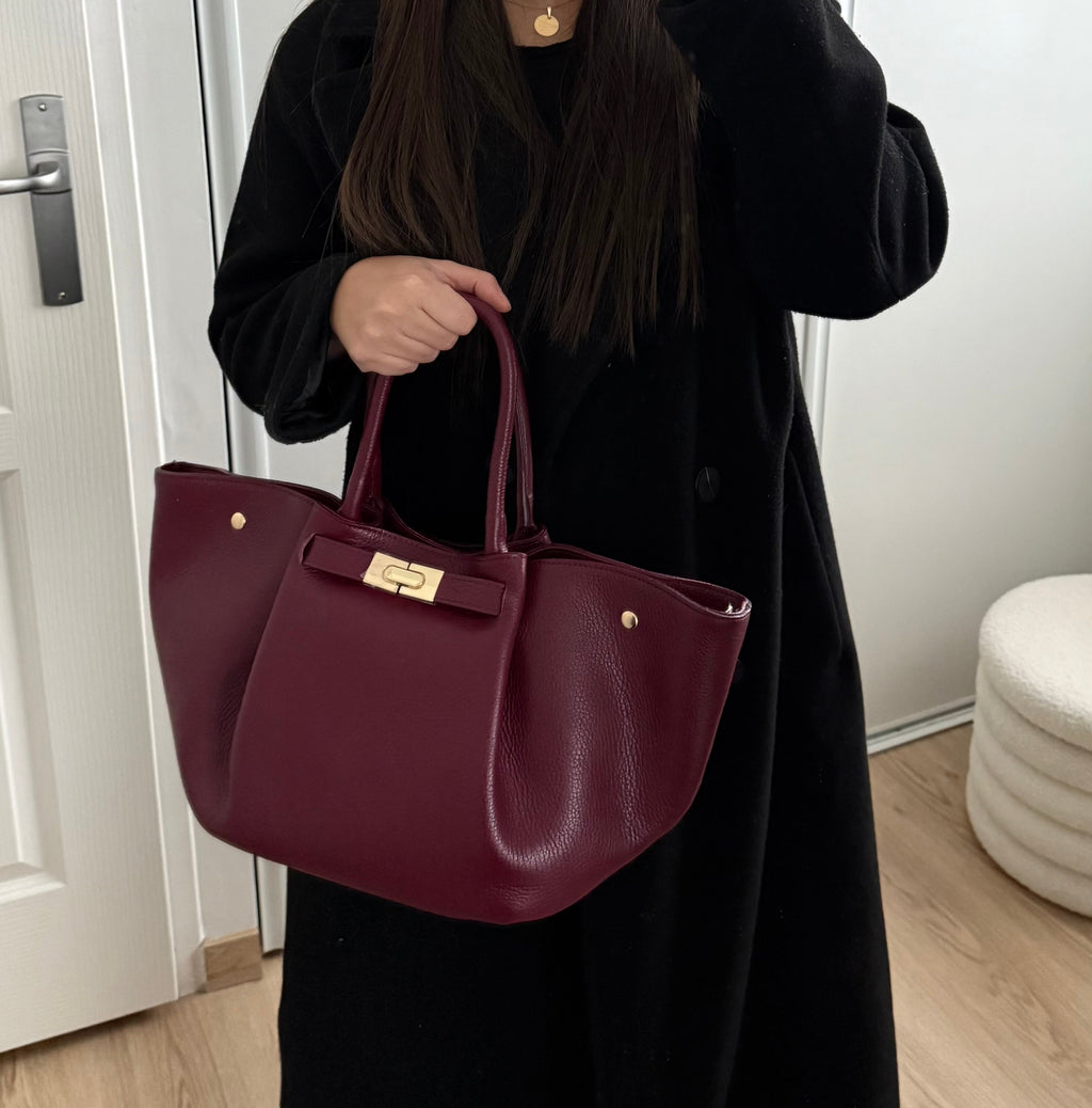 Sac à main bordeaux en cuir made in Italy - Fiorella