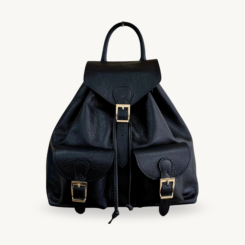 Sac à dos noir en cuir pour femme made in italy - Fiorella