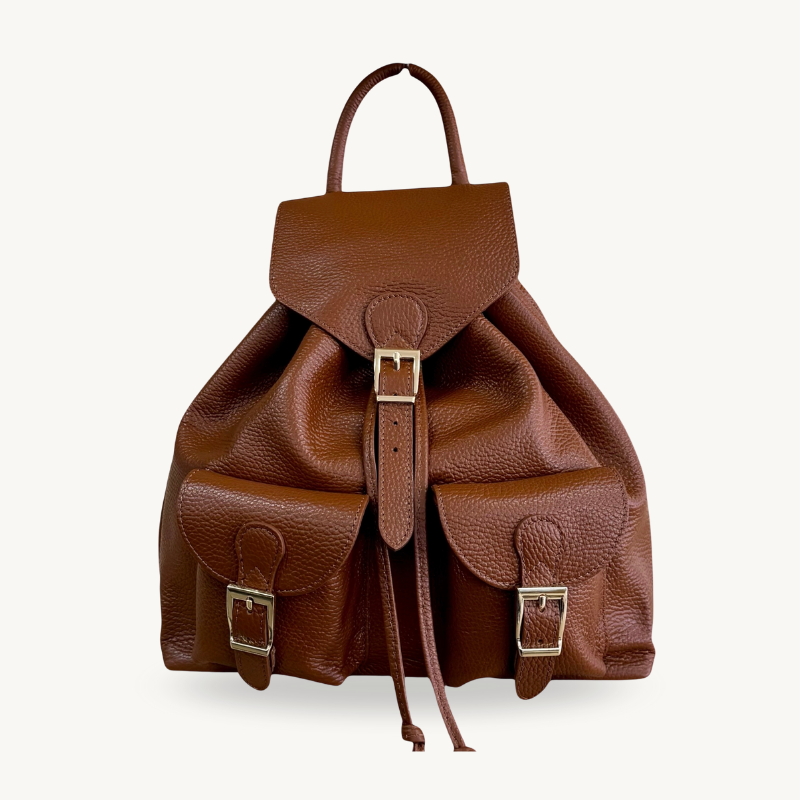Sac à dos camel en cuir pour femme made in italy - Fiorella
