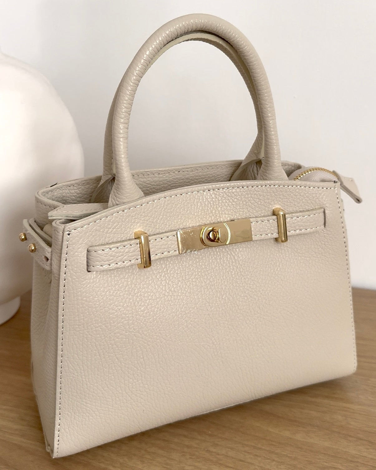 Sac à bandoulière beige en cuir fabriqué en Italie - Fiorella