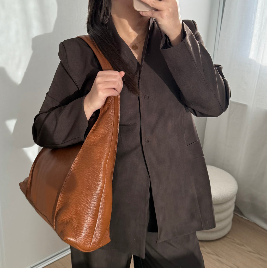 Sac hobo camel en cuir fabriqué en Italie - Fiorella