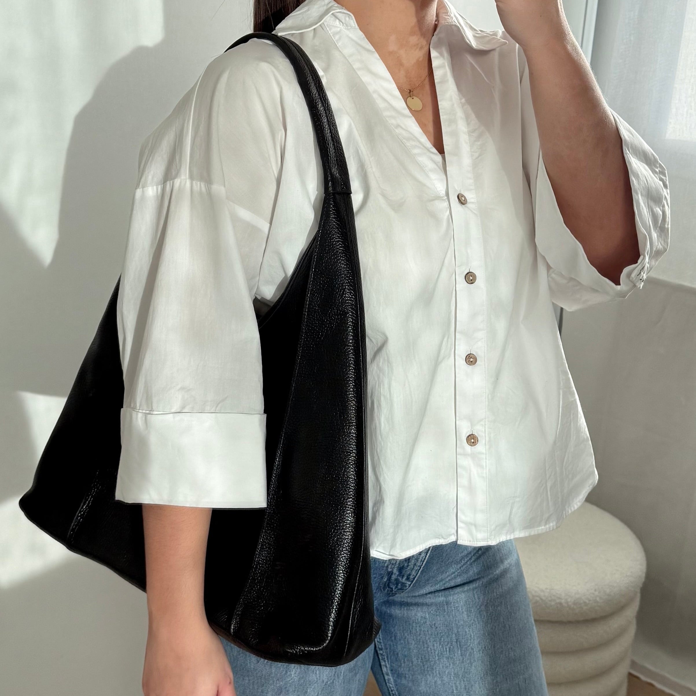 Sac hobo noir en cuir fabriqué en Italie - Fiorella