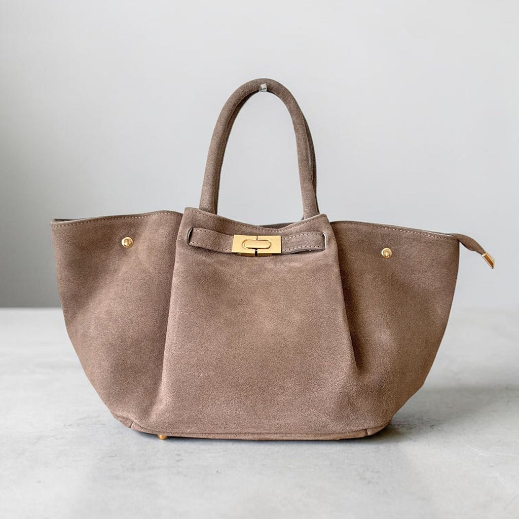 Sac à main taupe en daim made in Italy - Fiorella