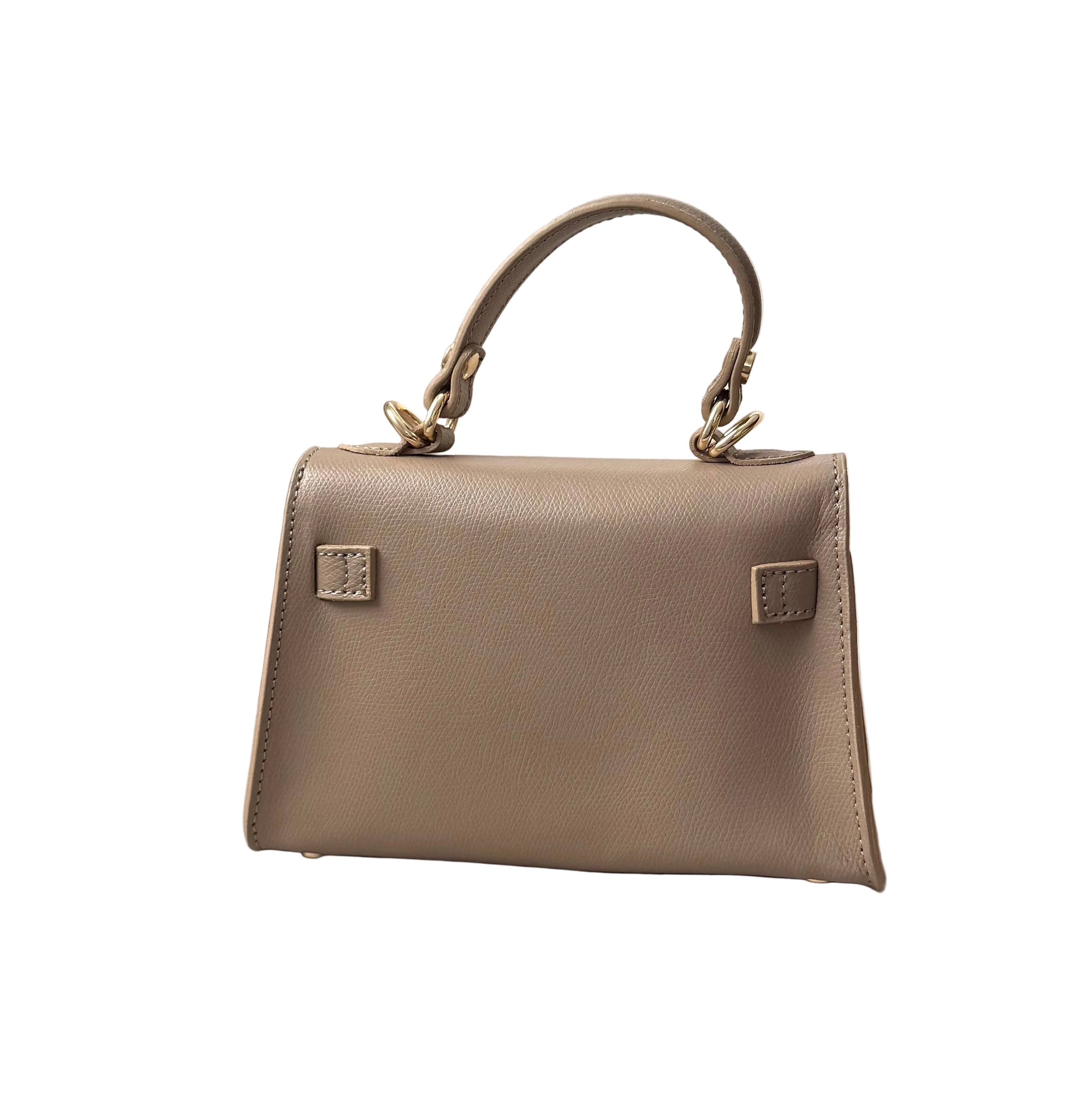 Sac à bandoulière taupe en cuir et boucle dorée made in italy - Fiorella