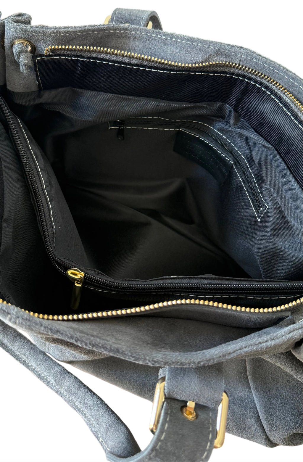 Sac bowling gris en daim made in italy - Fiorella