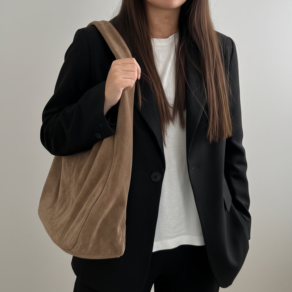 Sac hobo taupe en daim made in Italy - Fiorella