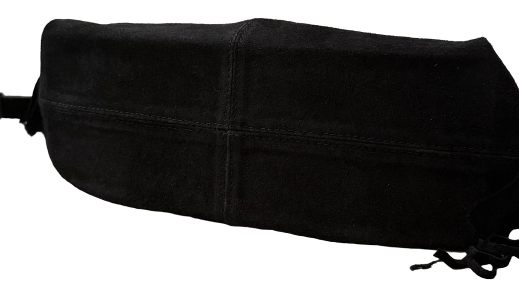 Sac à bandoulière noir en daim à franges made in Italy - Fiorella