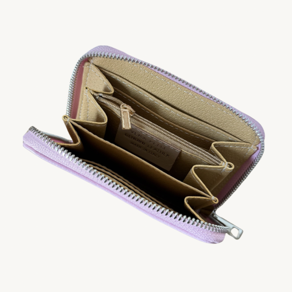Porte-monnaie rose en cuir fabriqué en Italie - Fiorella