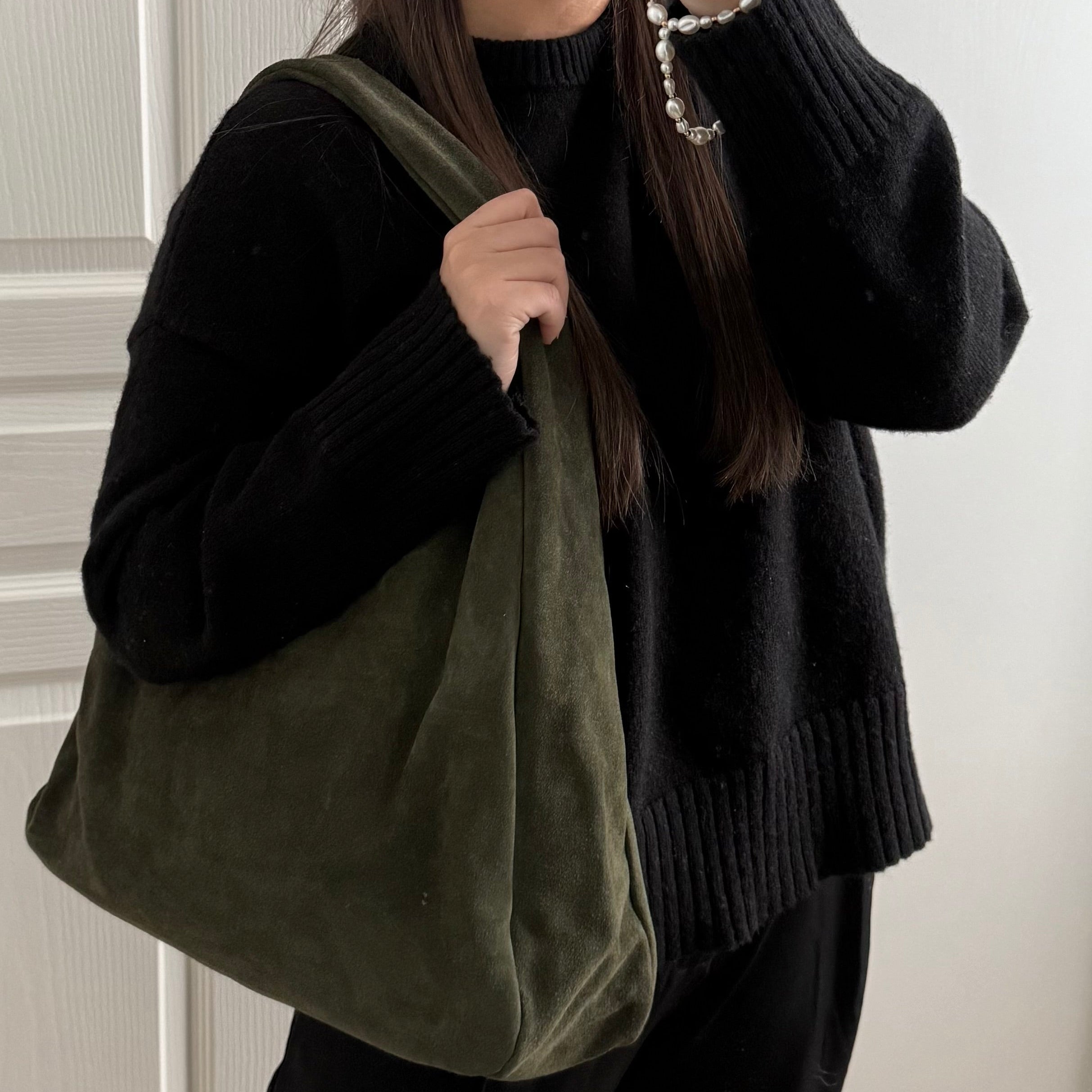 Sac hobo kaki en daim made in Italy - Fiorella