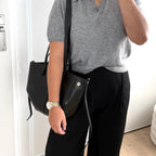 sac cabas noir double anses en cuir made in italy - Fiorella