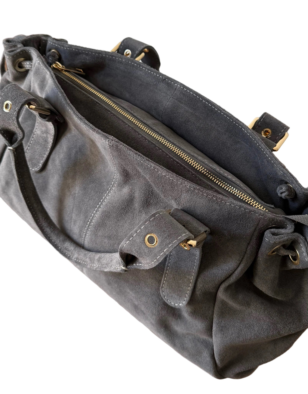 Sac bowling gris en daim made in italy - Fiorella