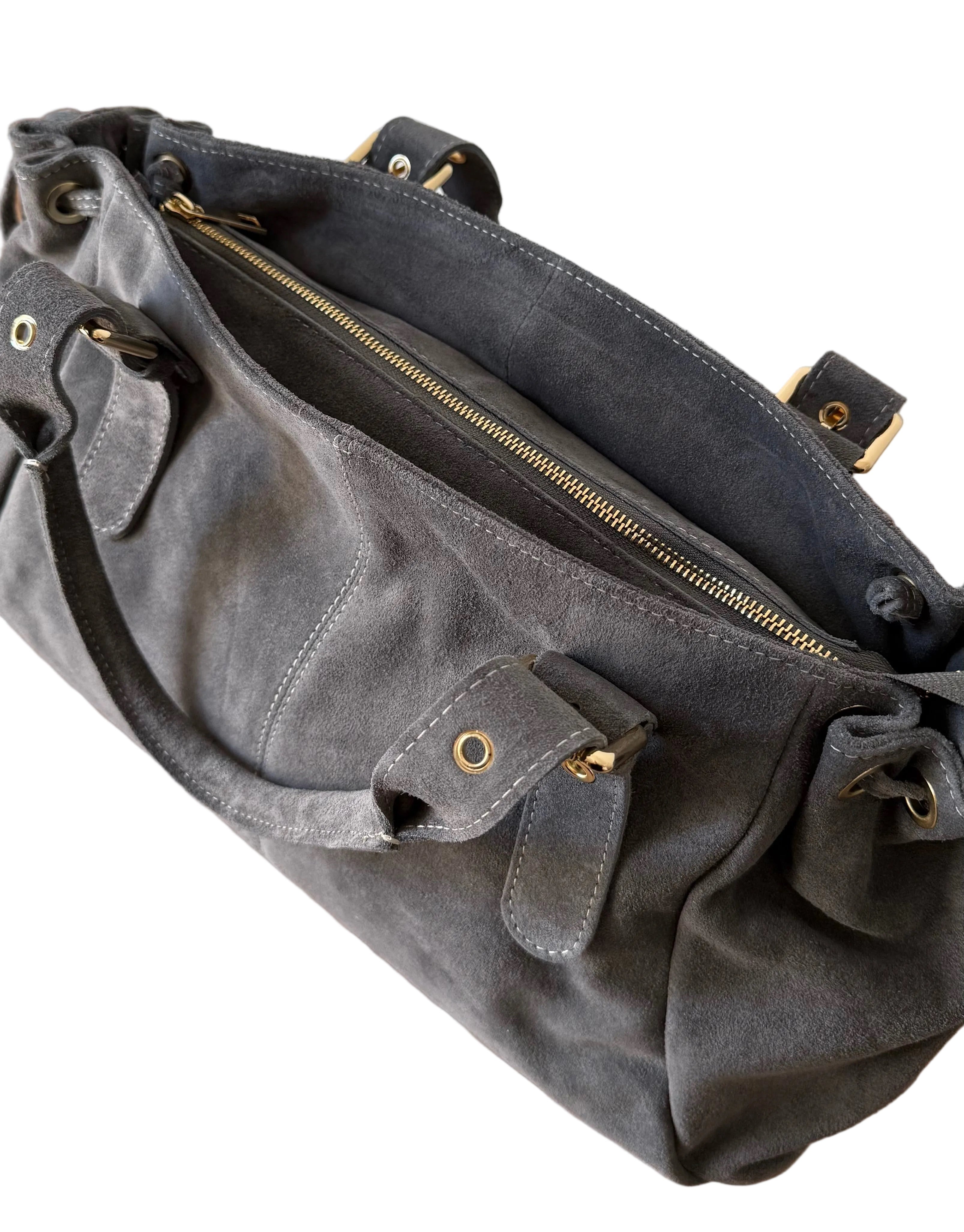 Sac bowling gris en daim made in italy - Fiorella