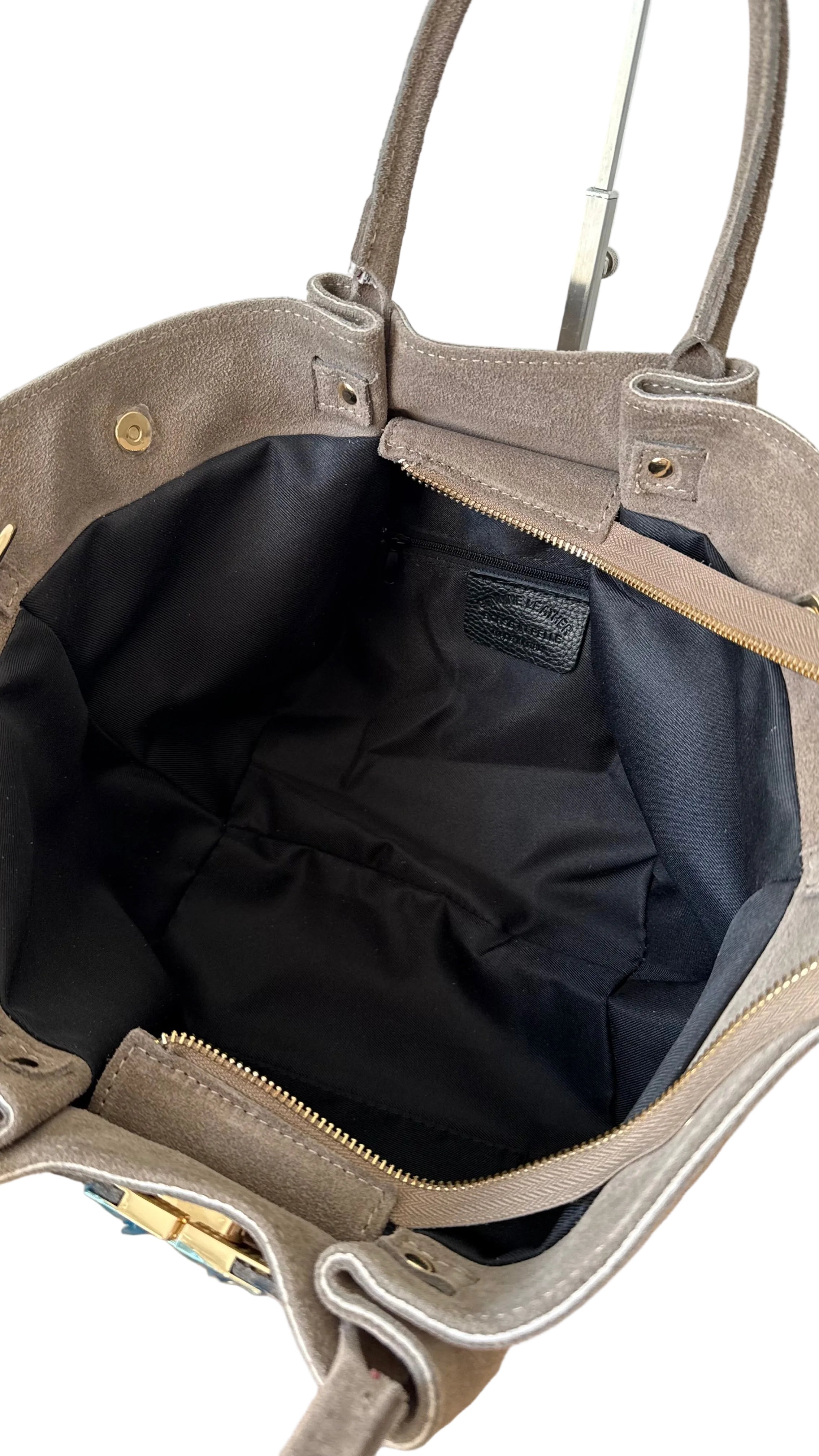 Sac à main taupe en daim made in Italy - Fiorella