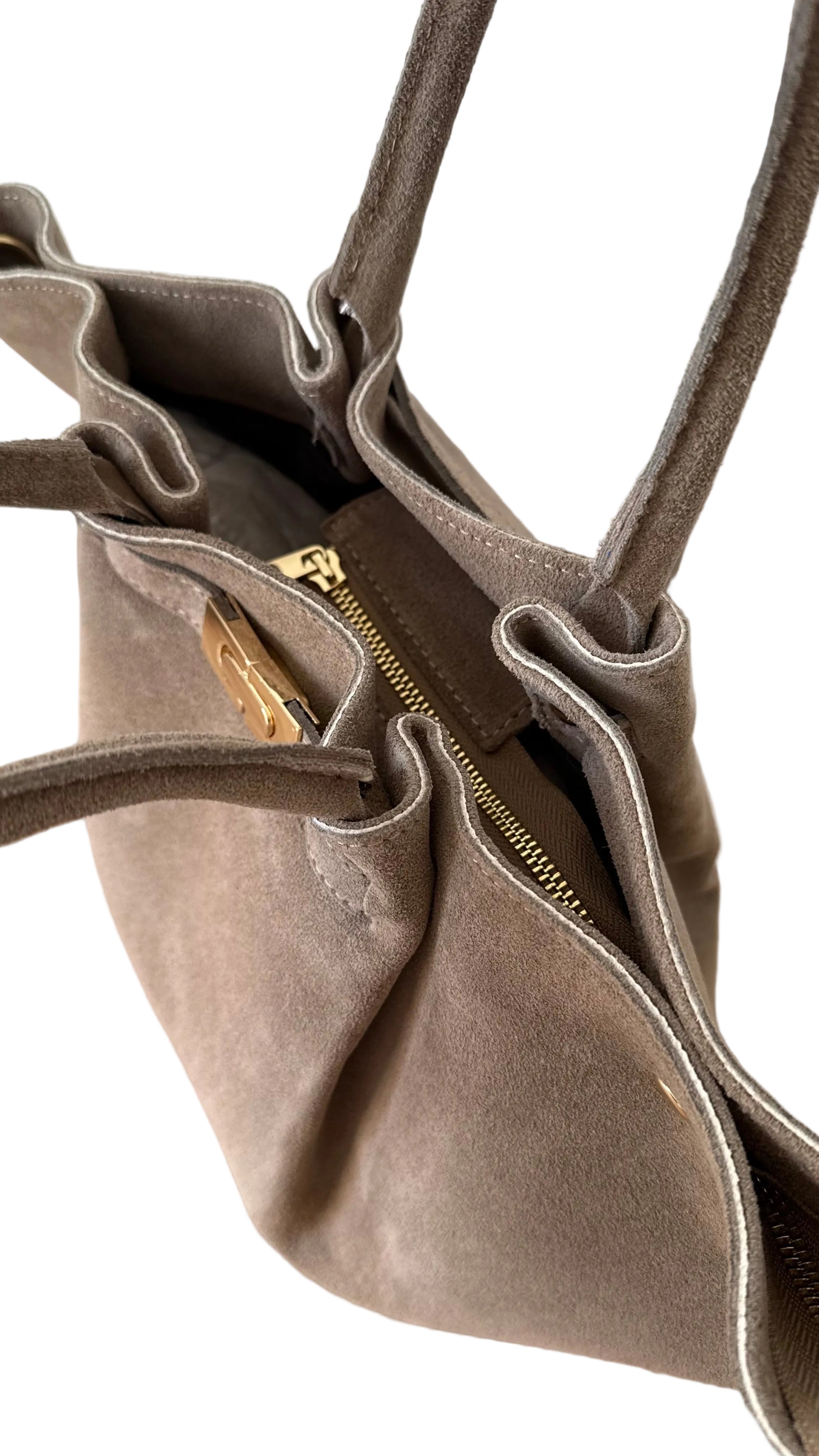 Sac à main taupe en daim made in Italy - Fiorella