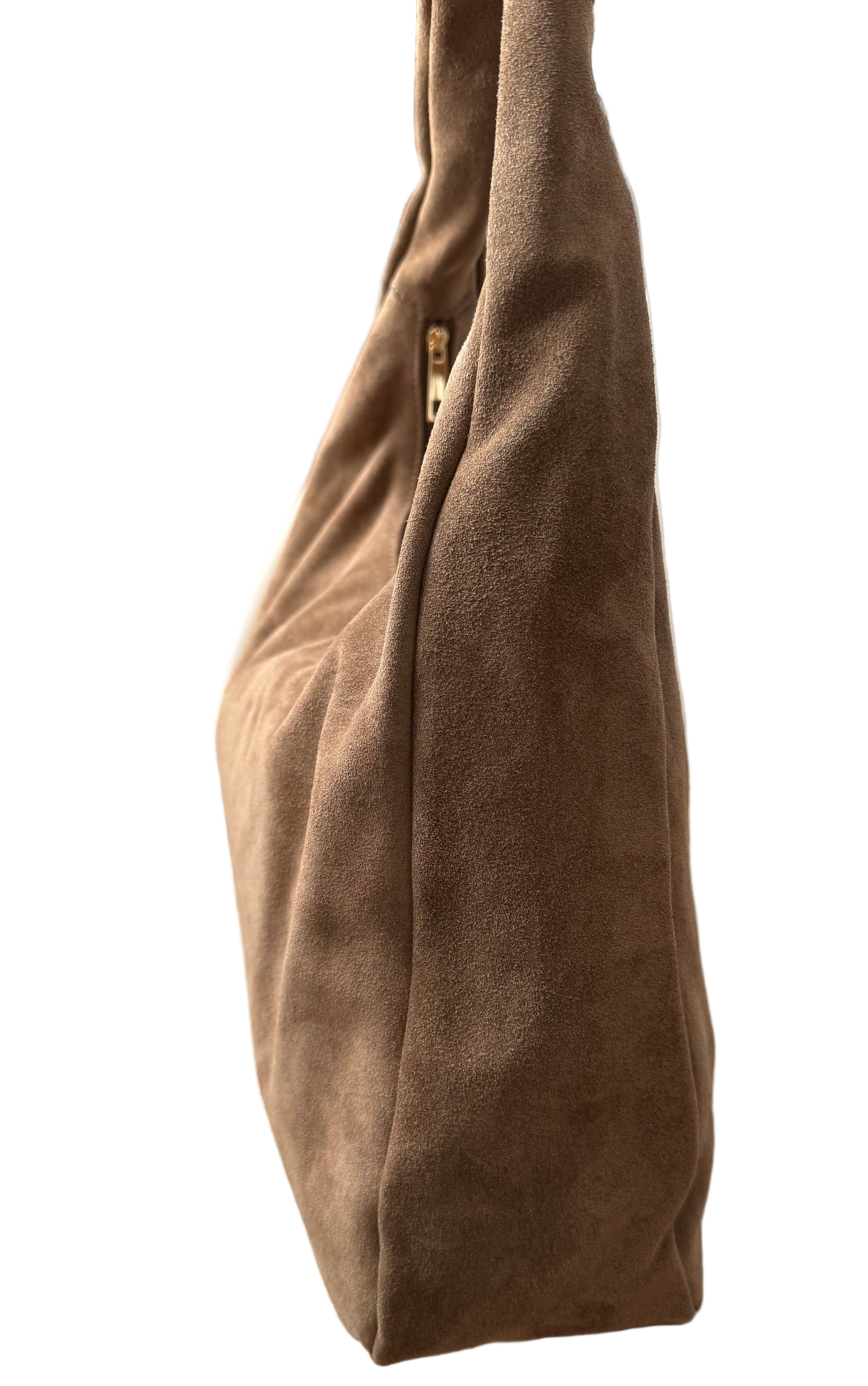Sac hobo taupe en daim made in Italy - Fiorella