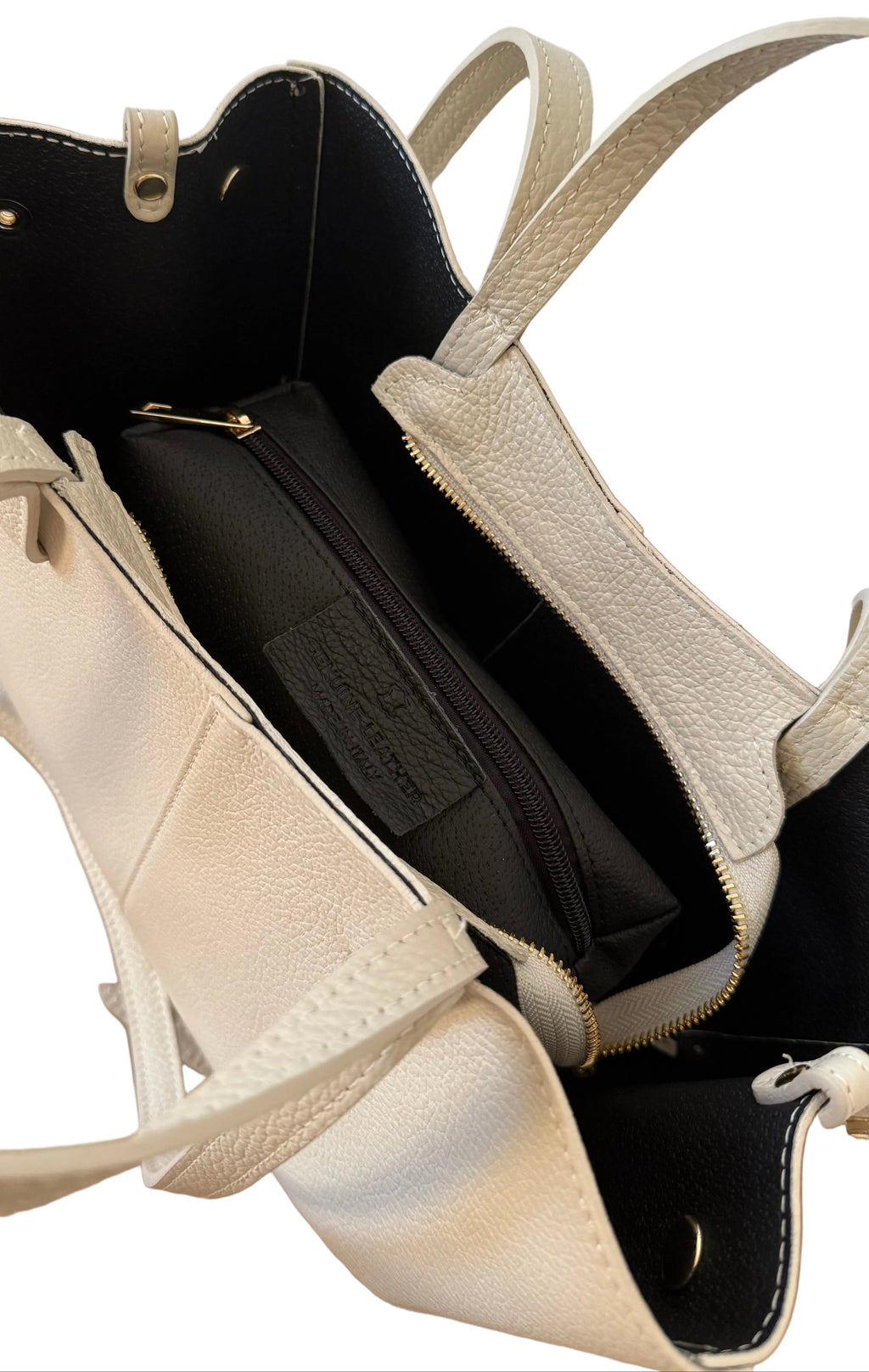 sac cabas ivoire double anses en cuir made in italy - Fiorella