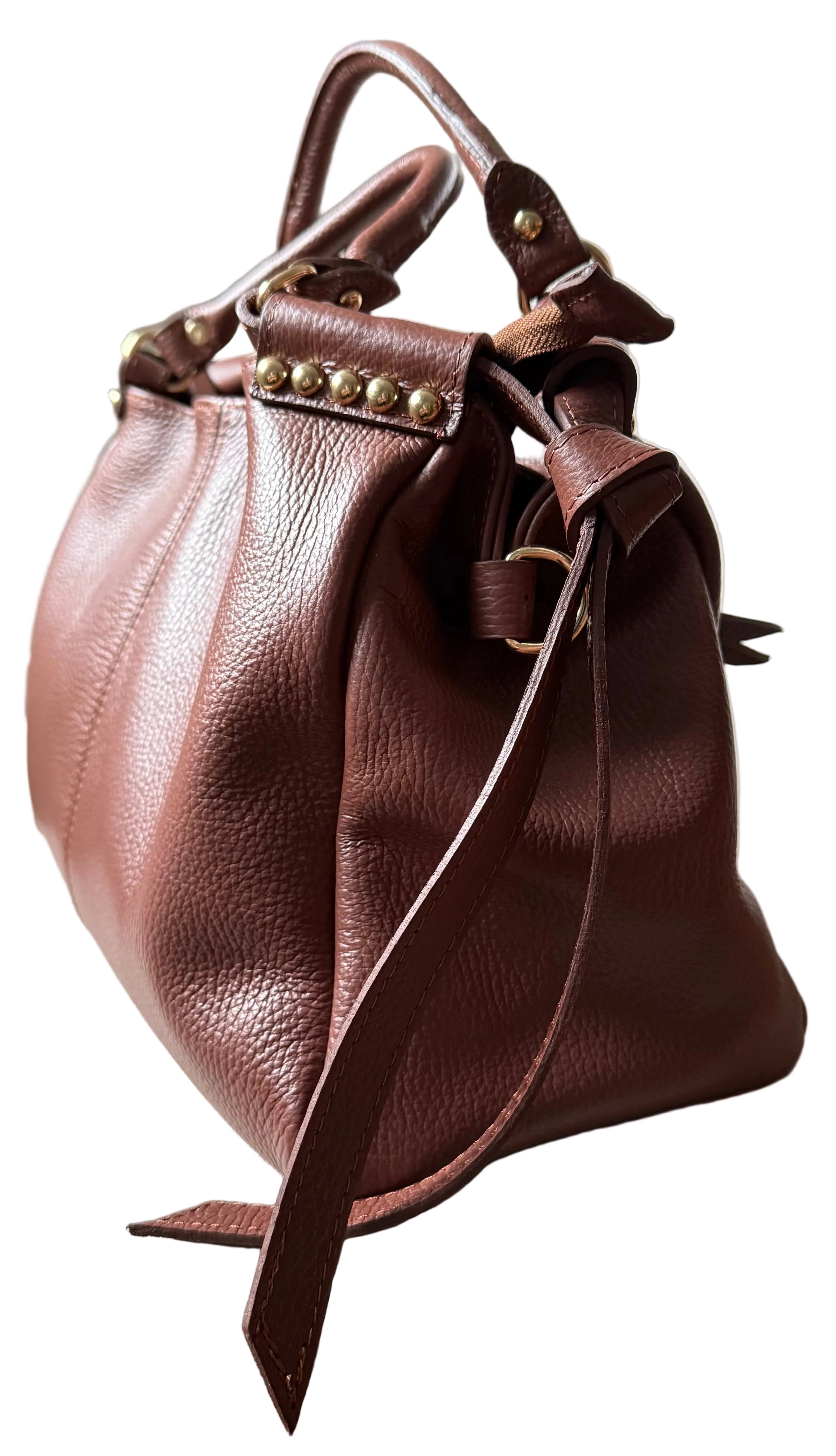 Sac à main marron en cuir fabriqué en Italie - Fiorella