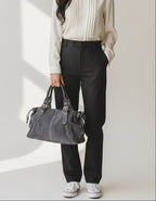 Sac bowling gris en daim made in italy porté main Victoria- Fiorella