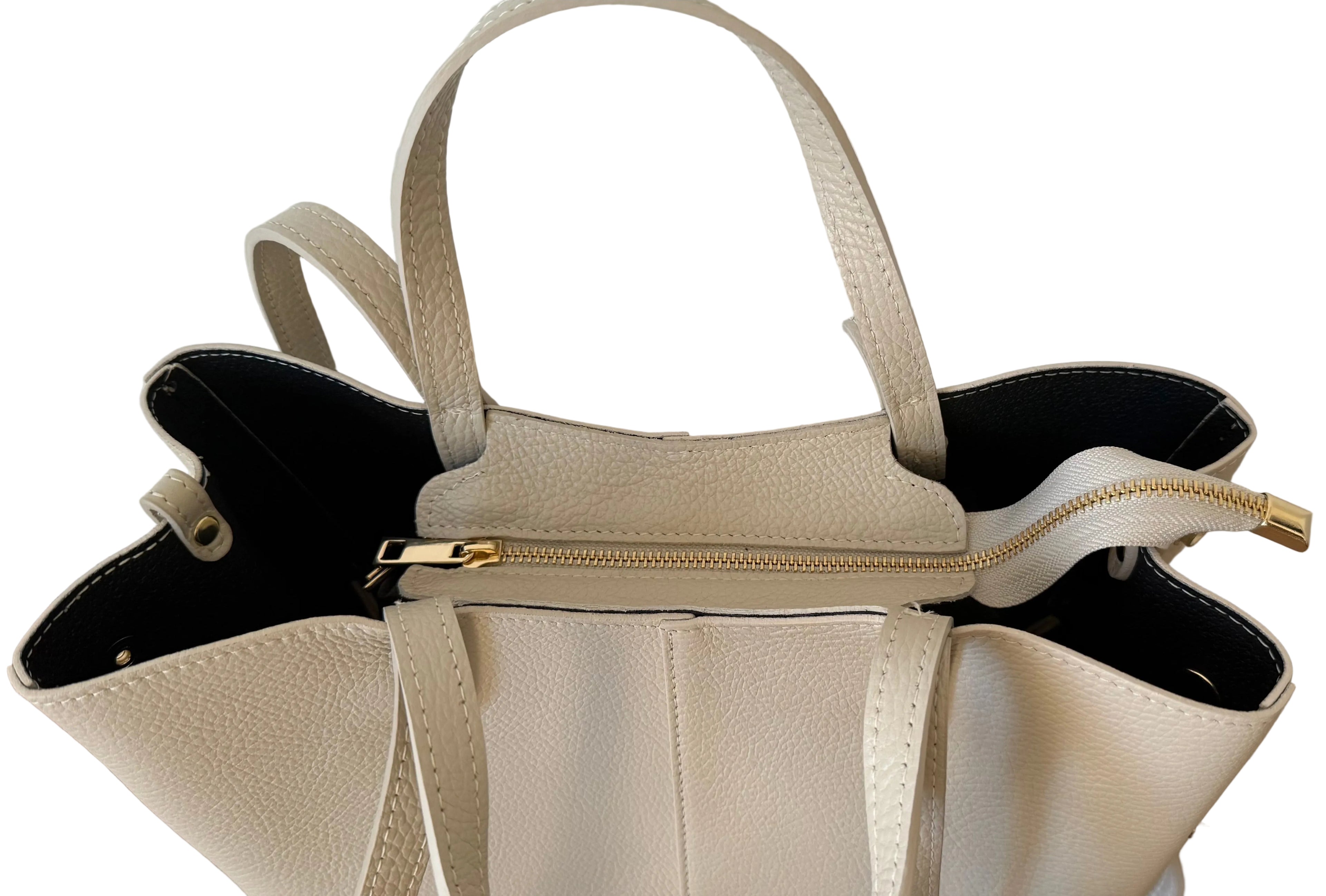 sac cabas ivoire double anses en cuir made in italy - Fiorella