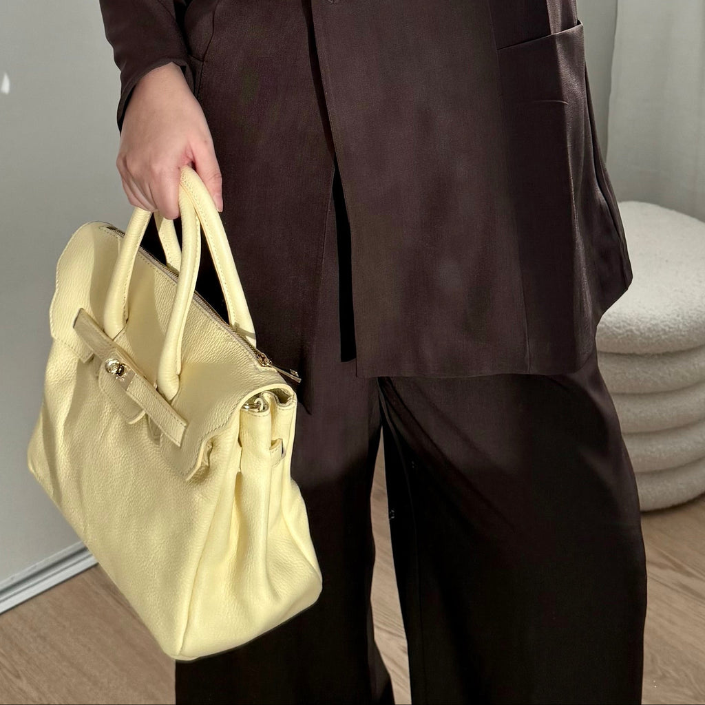 Sac à main jaune en cuir fabriqué en Italie - Fiorella