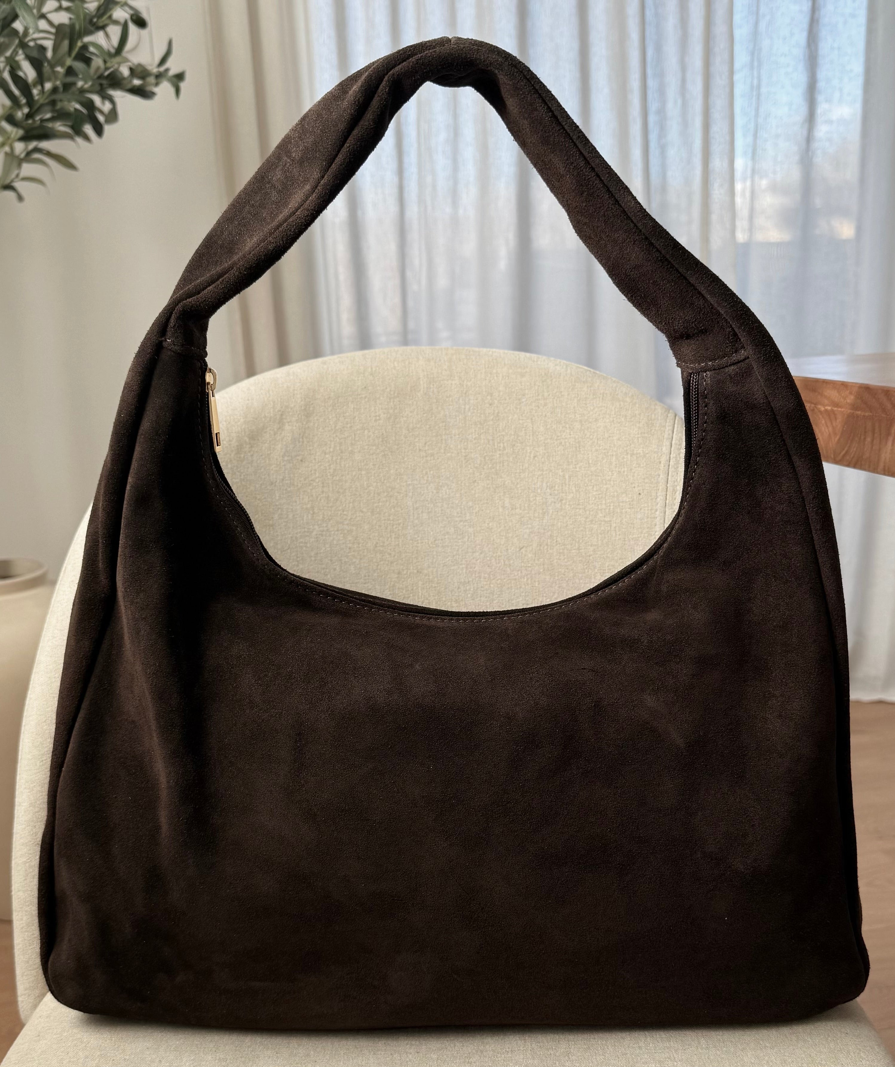 Sac hobo marron foncé en daim made in Italy - Fiorella