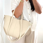 sac cabas ivoire double anses en cuir made in italy - Fiorella